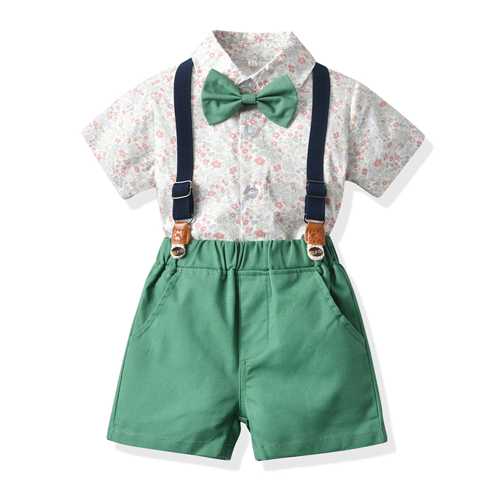 Ketyyh-chn99 Toddler Boys Formal Outfit Toddler Boy Clothes Suit 2 Piece Formal Dress Shirt With Bowtie Overall Short Suspender Pants Boys Gentleman Wedding Outfits Set Size for 6-12 Months,White