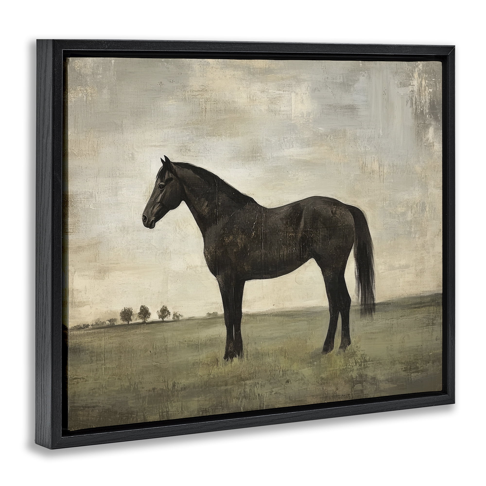 Stupell Industries Distressed Horse Portrait Black Framed Floater Canvas Wall Art, design by Petal Prints Design