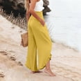 thumbnail image 7 of Women Linen Pants Summer Ruffle Wide Leg Palazzo Pants Dressy Smocked Waist Wide Leg Pant Boho Flowy Beach Pant Yellow 3XL, 7 of 7