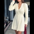 thumbnail image 4 of Vestido Mini de Punto con Cuello en V, Larga y Botones para Mujer M, 4 of 10