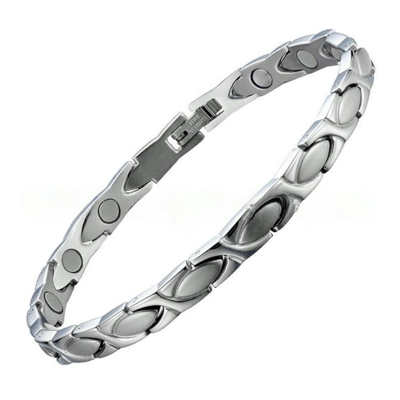 Vagzen Magnetic Stainless Steel Bracelet for Women , Unique X Shape Links, Christmas Gifts, Silver