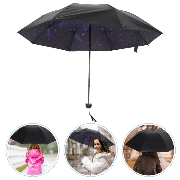 UPKOCH Foldable Black Sky Umbrella Rain Protection Windproof Anti Uv Parasols