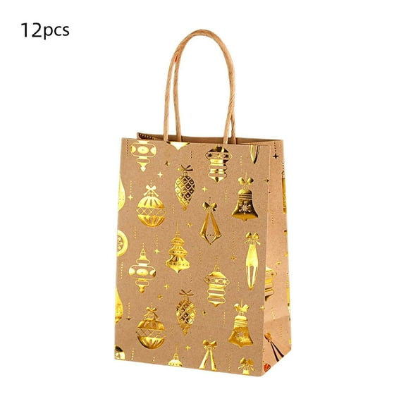 Christmas Snowflake Tote Gift Bag – 12pcs Kraft Paper Holiday Packaging, Reusable Gift Bags for Party, Home & Gift Wrapping