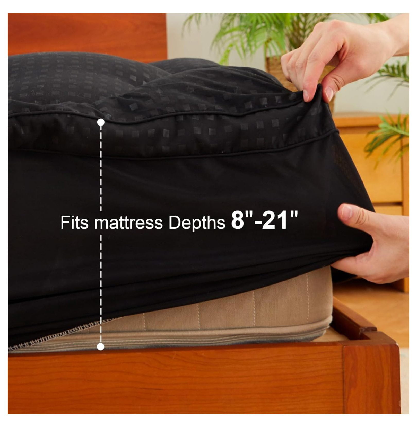 Pillow Top Mattress Topper California King Size, Mattress Pad Cover with 8-21 Inch Deep Pocket, Bed Mattress Protector for Back Soft Overfilled Down Filling, Black
