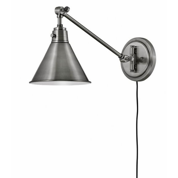 Steel 1 Light Swing Arm Wall Lamp in Modern Farmhouse Style with Metal Shade-10.25 inches H X 7.75 inches W-Polished Antique Nickel Finish-Polished