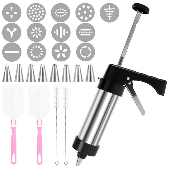 Wekvgz Cookie Press Kit Efficient Cookie Press Decorating Kit Stainless Steel Cookie Press Machine Detachable Cookie Press Maker with 13 Cookie Discs 8 Icing Nozzles for Biscuits Baking