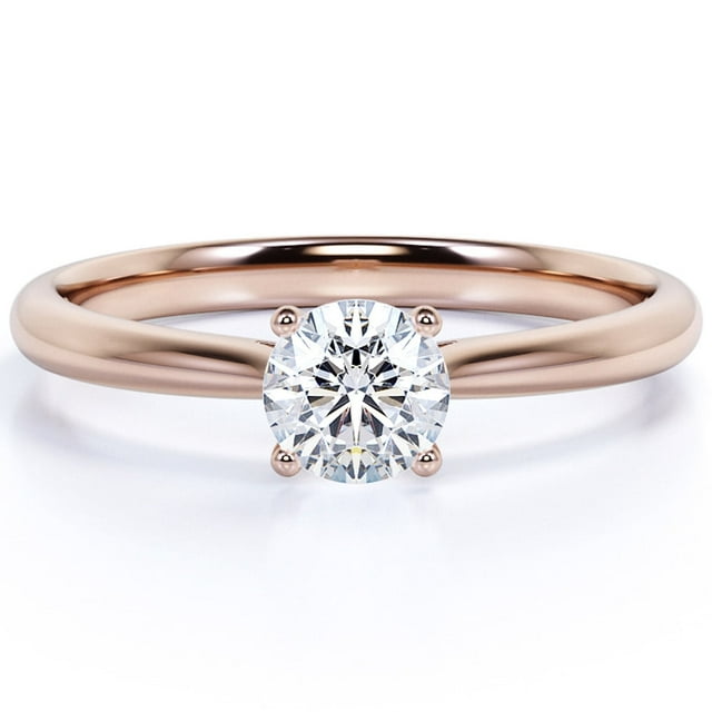 JeenMata Anillo de Compromiso Gran de Talla Redonda de 2 Quilates en Oro Rosa de 18 K sobre Plata