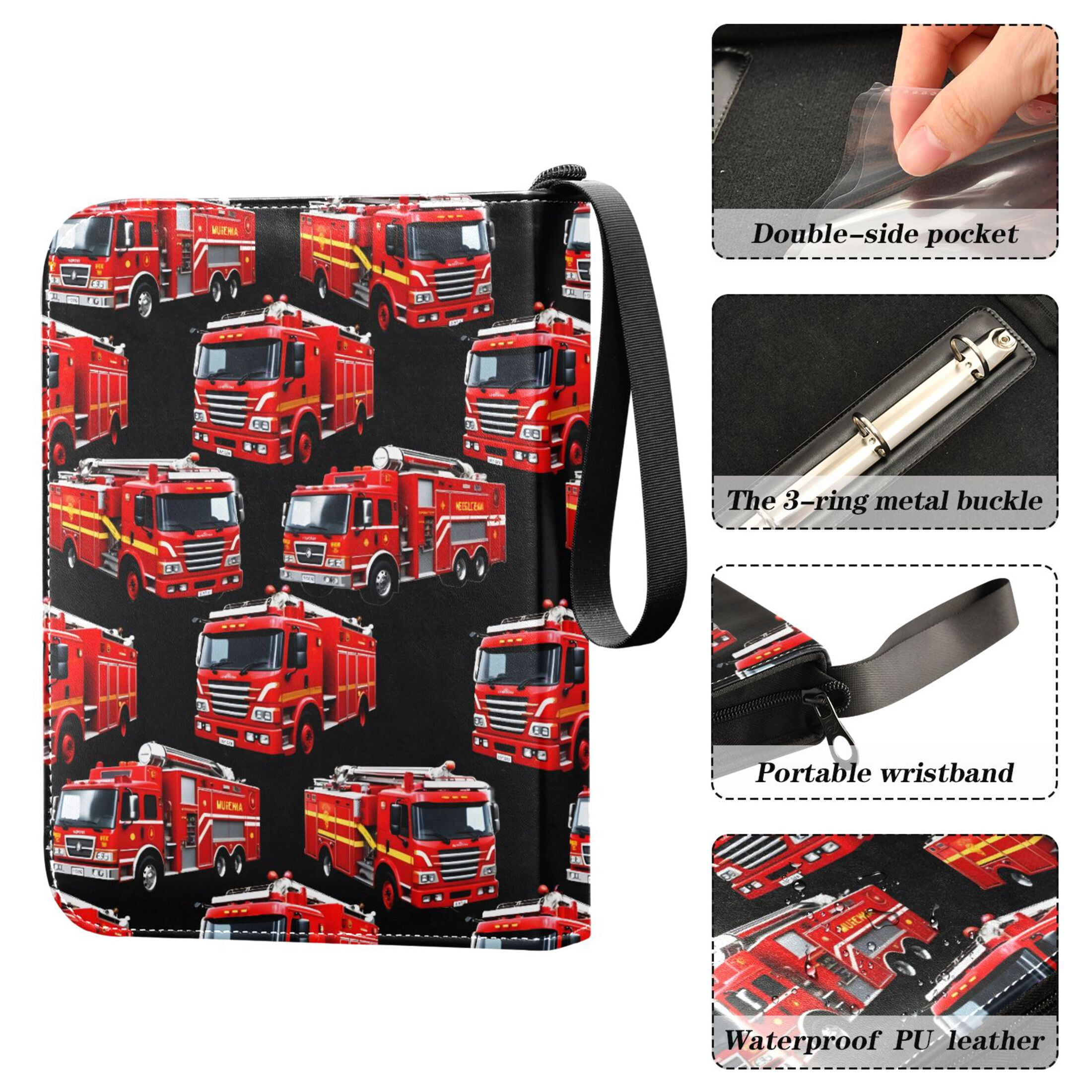 ALAZA Cartoon Fire Truck Cute Trading Card Binder 4 Pocket Cards Collection Album 400 Folder Holder