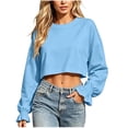 thumbnail image 4 of Vynhevius Women's Cropped Sweatshirt Solid Crew Neck Long Sleeve Ruffle Cuff Loose Casual Pullover Top, 4 of 5
