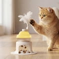 thumbnail image 1 of Juguete interactivo para gatos con afeitadora de hielo giratoria, plumas y campana - Dispensador automático de tarros y premios para entretenimiento interior, 1 of 6