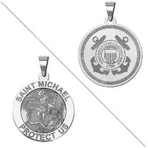 Picturesongold.Com Saint Michael Doubledside Coast Guard Necklace Pendants Adult 3/4 Sterling Silver