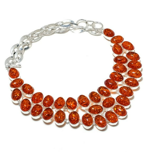 Baltic Amber Gemstone Necklace Handmade Adjustable Chain Oval Shape Jewelry 18"