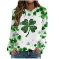 thumbnail image 1 of Plebaso Chandail en Molleton de la Saint-Patrick pour Femmes Imprimé Trèfle Col Rond Manches Longues Chandail P-5TG, 1 of 4