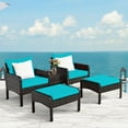 thumbnail image 3 of Costway 5 PCS Patio Rattan Furniture Set Sofa Ottoman Table Cushioned Turquoise, 3 of 10