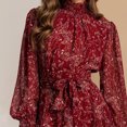 thumbnail image 4 of Vestido de manga larga para mujer Cómodo vestido de gasa con cuello simulado Vestido de fiesta con estampado floral Hugtrwg Para estrenar, 4 of 7