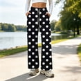 thumbnail image 2 of Wide Leg Pants for Women, Women's Polka Dot Wide Leg Pants High Waisted Drawstring Lounge Pants with Pockets Loose Fit Casual Bottoms for Daily Wear Travel Work Soft Comfy, 2 of 7