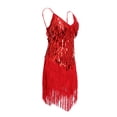 thumbnail image 1 of Robe de Danse de Salon Latine à Sequins avec Franges pour Femmes - Rouge, comme Décrit, 1 of 7