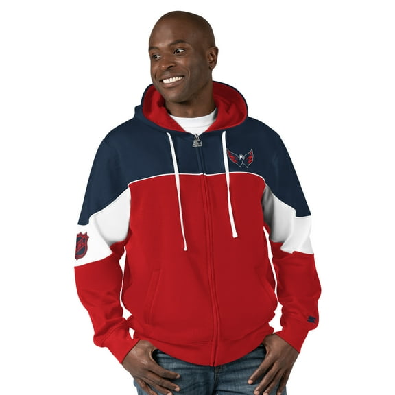 Men's Starter Red/Navy Washington Capitals Power Forward Full-Zip Hoodie