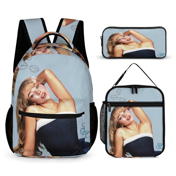 Sabrina Backpack Carpenters 17 Inch 3 Piece Set with Insulated Lunch Bag and Pencil Case, Bookbag Laptop Backpack Cartoon Durable Lightweight Casual Backpack