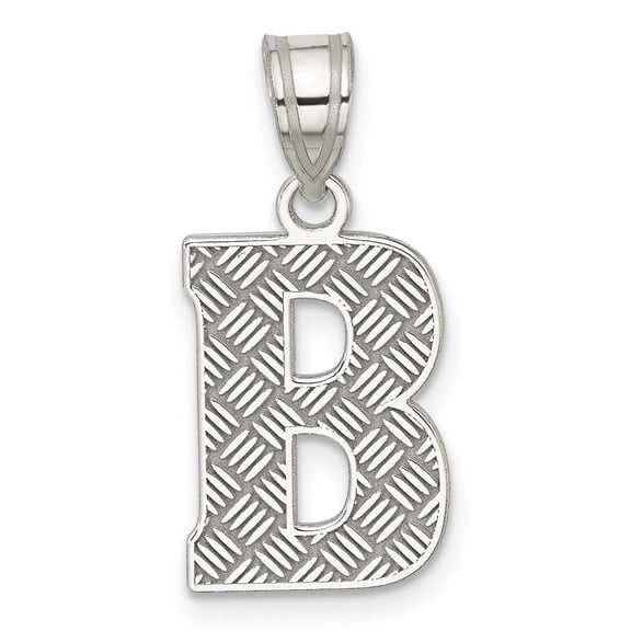 925 Sterling Silver Solid Polished Patterned Letter Name Personalized Monogram Initial B Charm 25x10mm Wide Pendant Neck