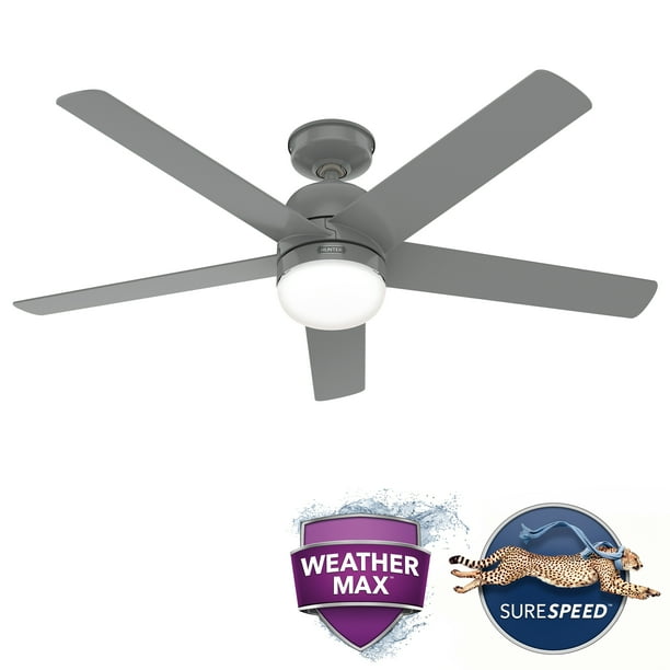 Hunter 52 Inch Anorak Quartz Grey Wet Rated Ceiling Fan With Led Light Kit And Wall Control Com Hunter 52 Inch Anorak Quartz Grey Wet, Hunter Wet Rated Outdoor Ceiling Fans