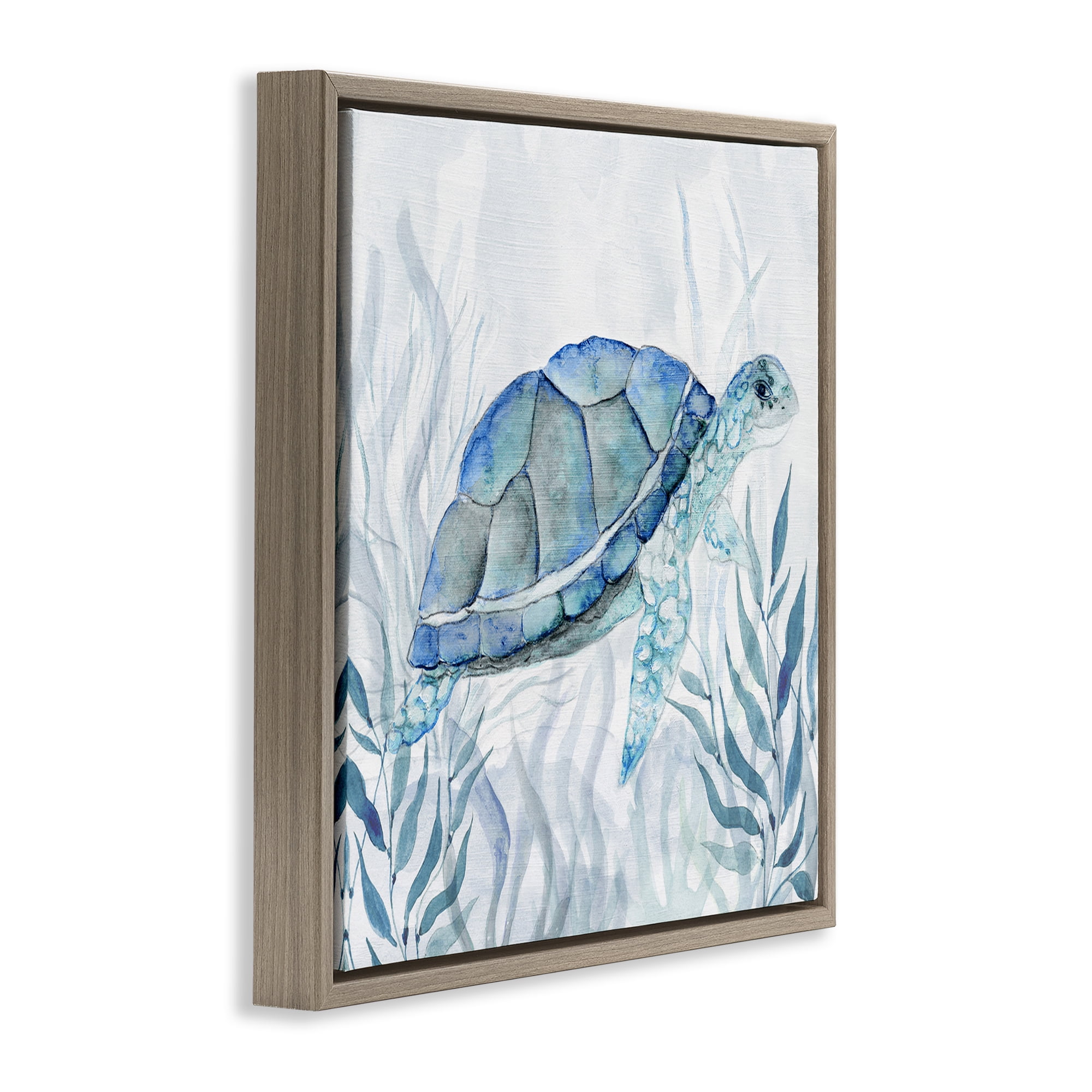 Stupell Industries Smiling Turtle Gaze Brown Framed Floater Canvas Wall Art, design by Janet Tava
