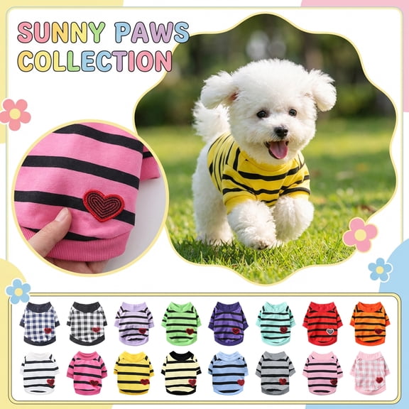 Pet Clothes, Summer Dog Clothes, Small Dog Shirts, Cotton Fabric, Red Heart Applique, Breathable Warm Season Garments, 1 Pc, Cream Black Tones