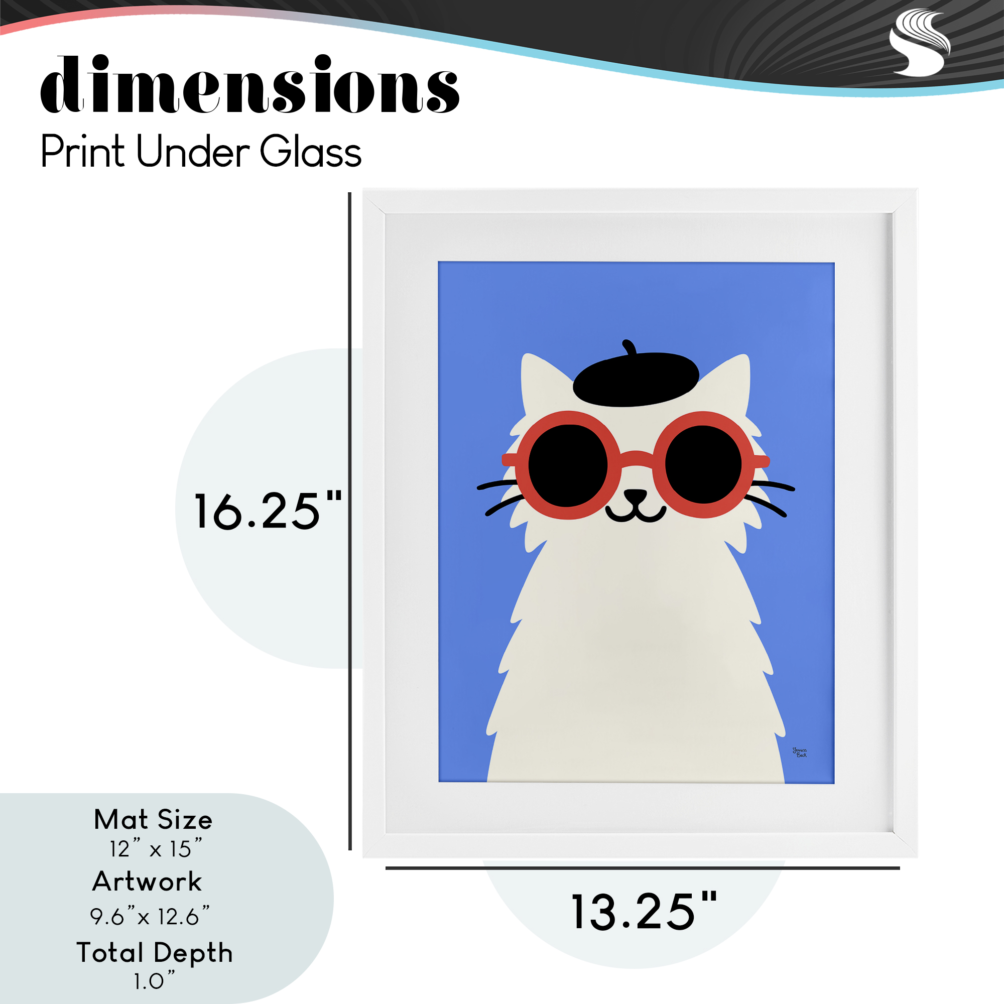 Stylish French Cat White Framed Print Under Glass, design by Jessica Beck