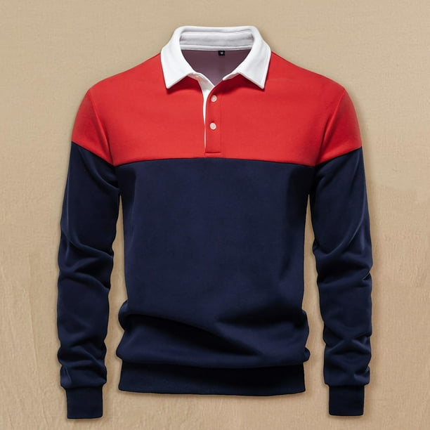 pstuiky Camisas para hombre de manga larga, Blusa/camiseta informal de manga larga con cuello vuelto de color liso para hombre top de hombre l