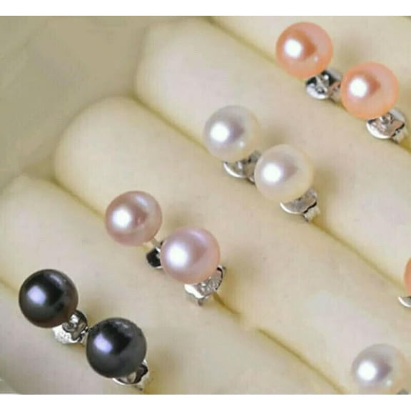 K-KED Wholesale 4 Pairs 8-9mm Freshwater Pearl 925 Silver Post Stud Earrings