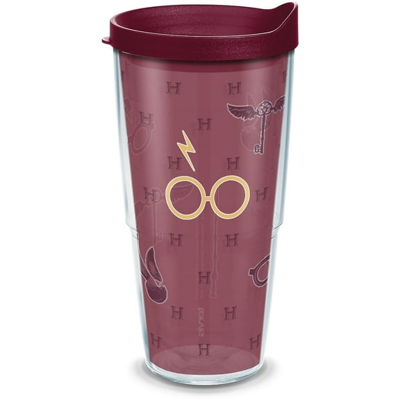 Tervis Harry Potter - Maroon and Gold Glasses Made in USA Double Walled Insulated Travel Tumbler, Classic 24oz