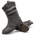 thumbnail image 2 of Women's Mid-Calf Cowboy Cowgirl Boots with Low Chunky Heel, Classic Round Toe, Motorcycle Style, Side Zipper,Fashion Western Grey Boots., 2 of 6