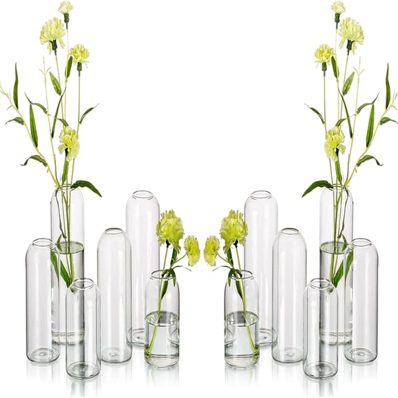 Glass Bud Vases for Flowers - Blown Modern Small Glass Vases for Centerpieces Set of 12, Mini Clear Bulk Flower Vases for Wedding Party Events Home Dr Floral Arrangement