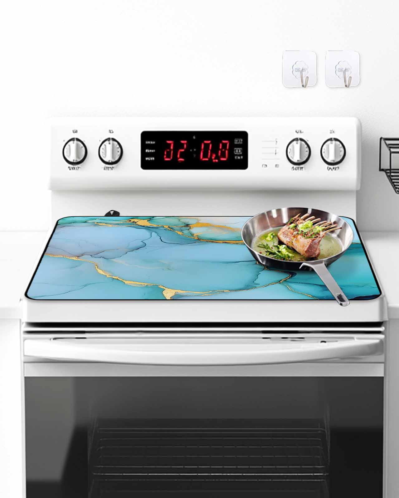 Stove Top Covers for Electric Stove, Teal Marble Glass Stovetop Cover Protector, Modern Ink Painting Luxury Modern Art Induction Cooktop Protector Oven Mat for Kitchen Countertop 24"x21"