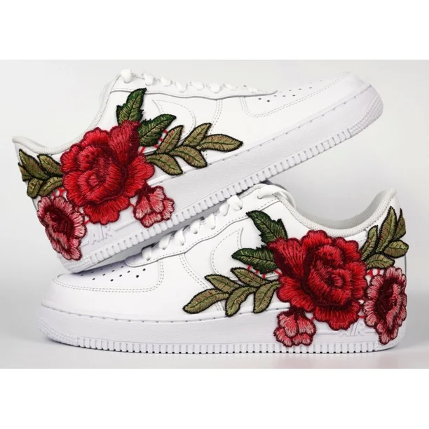 Ni&ke Air Force 1 Custom Shoes Red Embroidered Rose Floral Flower Mens Size 12