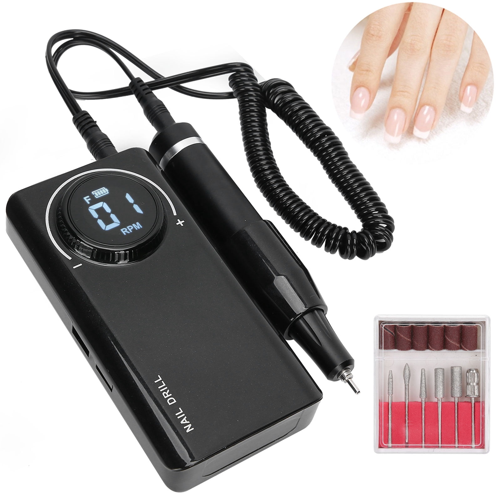 Yajisi 35000RPM Rechargeable Electric Nail Drill Pen Machine Portable Grinding Polisher, Pearly Lustre Black (5.4 inches / 13.7 cm)