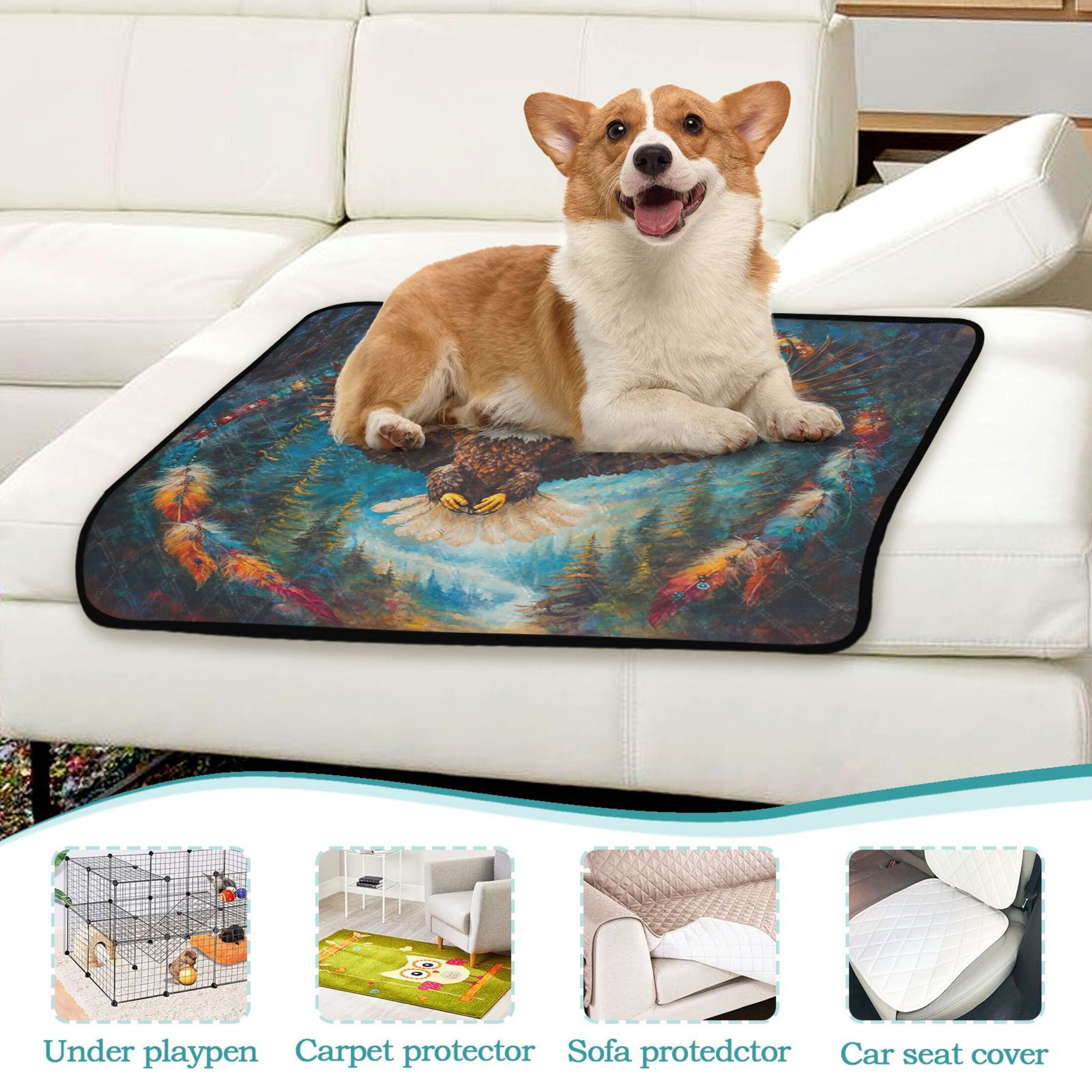 Qxltty White Headed Sea Eagle Cat litter Pads Pet Set of 3 Diaper Mats Center Anti-leakage Layer Absorbent Soft and Comfortable