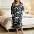 thumbnail image 4 of Lopecy-Sta Dresses for Women Plus Size Floral Print Crew Neck Long Sleeve Loose Fit Midi Length Shift Dress Loungewear Nightgown for Sleepwear Daily Indoor Wear, 4 of 7