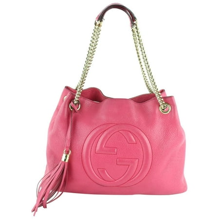 Fuchsia Pink Leather - Soho Fuchsia Fringe Tassel Dark Fuschia Chain Tote 12gz1912 Pink Leather Shoulder Bag