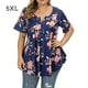 thumbnail image 1 of Camisa de mujer Camiseta de manga corta con estampado floral Blusa con cuello en V, Azul, 5XL sidaley AP002466-24, 1 of 4