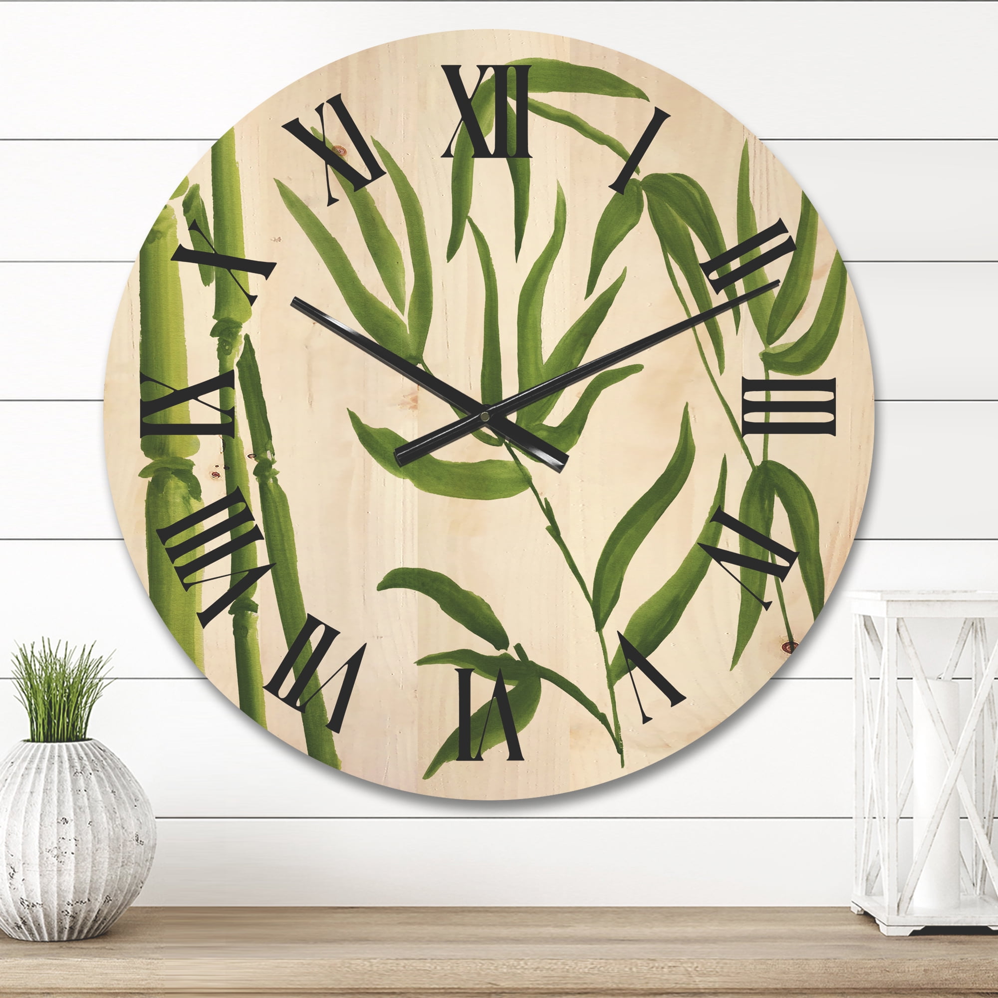 Designart 'The Forest of Bamboo Branches IV' Tropical Wood Wall Clock
