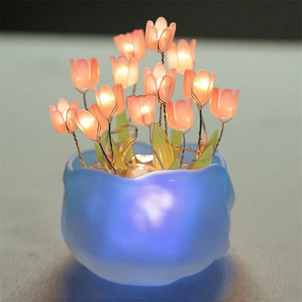 Luz de noche de tulipán DIY, lámpara de flores creativa para dormitorio, mesita de noche, decoración del hogar, regalo de vacaciones para familia, amigos, amante, sorpresa
