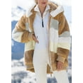 thumbnail image 3 of Womens Fuzzy Fleece Jacket Hooded Color Block Patchwork Cardigan Coats Outerwear with Pockets L Brown Female, 3 of 5