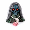 thumbnail image 2 of Animated Walking Skull Head with Light-Up Red Eyes Creepy Moving Halloween Prop with Long Grey Hair Horror Music Motorized Resin Decoration for Party Yard Indoor Outdoor Spooky Decor Gift, 2 of 7