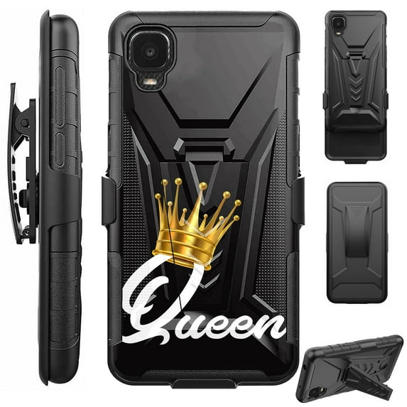 Compatible with TCL A3 Hybrid Luxguard Holster Phone Case Cover (Queen Crown)