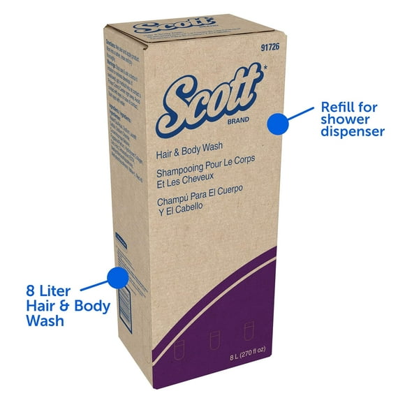 Scott® Hair and Body Wash (91726), 8.0 L Bottles, Golden (Yellow), Fresh Scent