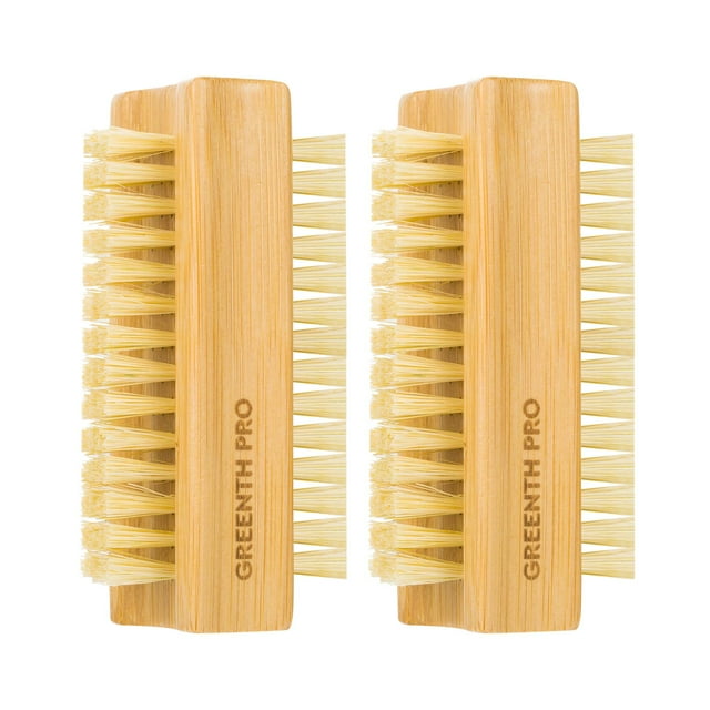 Cepillo para uñas GREENTH PRO de bambú, 2 piezas, doble cara, cerdas firmes de sisal
