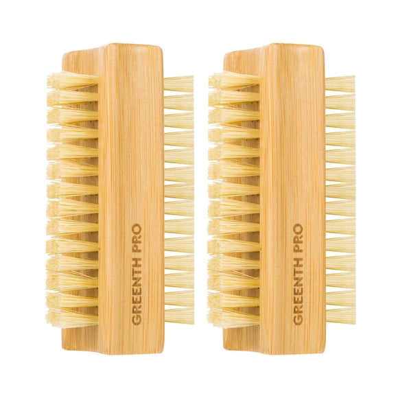 Cepillo para uñas GREENTH PRO de bambú, 2 piezas, doble cara, cerdas firmes de sisal