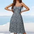 thumbnail image 3 of Summer Sun Dresses for Women 2025 Built In Bra Knee Length Sleeveless Cocktail Short Dresses Smocked Spaghetti Strap Floral Sundresses Navy S, 3 of 5