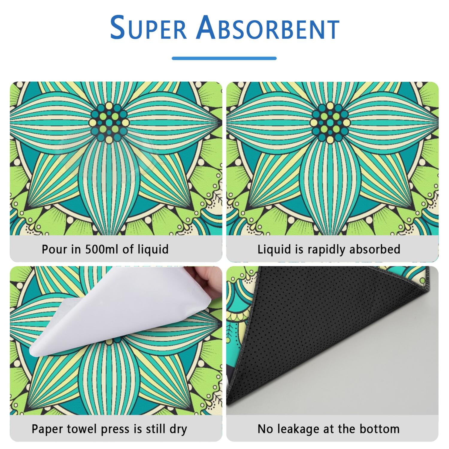 48" x48" Extra Large Washable Pee Pads Mandala, Reusable Dog Potty Pads with Non-Slip Backing, Absorbent Mat for Indoor Training Use.